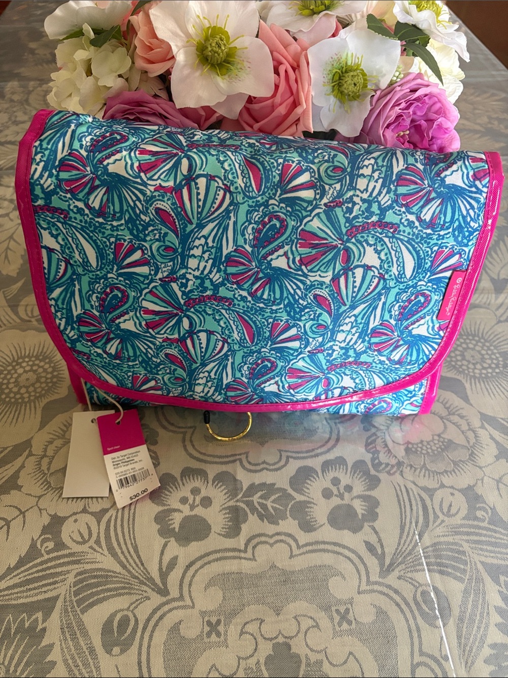 Lilly Pulitzer Teal & Pink Floral Cosmetic Case